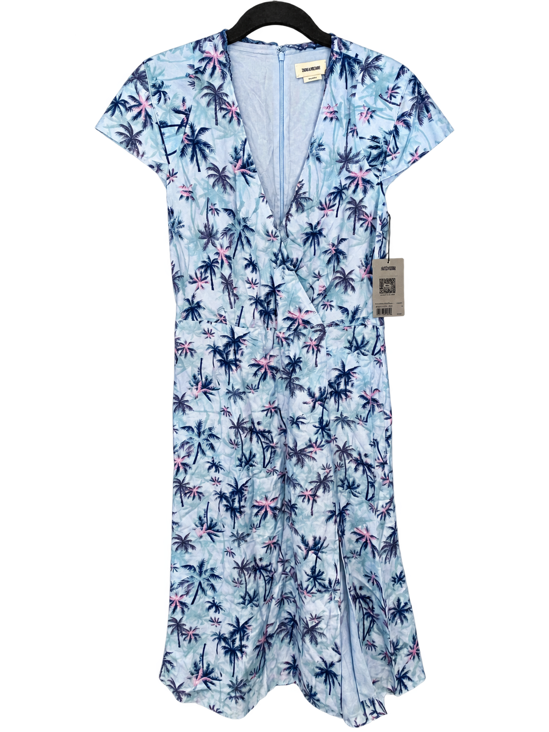 Zadig & Voltaire Blue Palm Print Silk Midi Dress | Size Medium