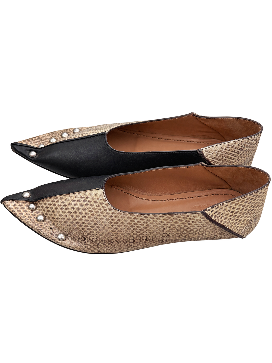 Marni Studded Pointed-Toe Flats Black & Snakeskin Print | Size: 37 | New in Box | $950
