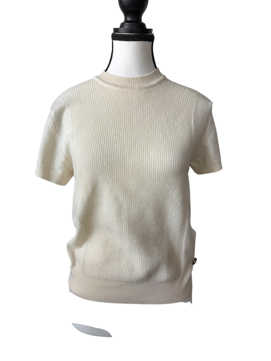 Hermès Paris 100% Cashmere Short Sleeve Sweater Top Ivory Size 36 | Luxury Designer Knit