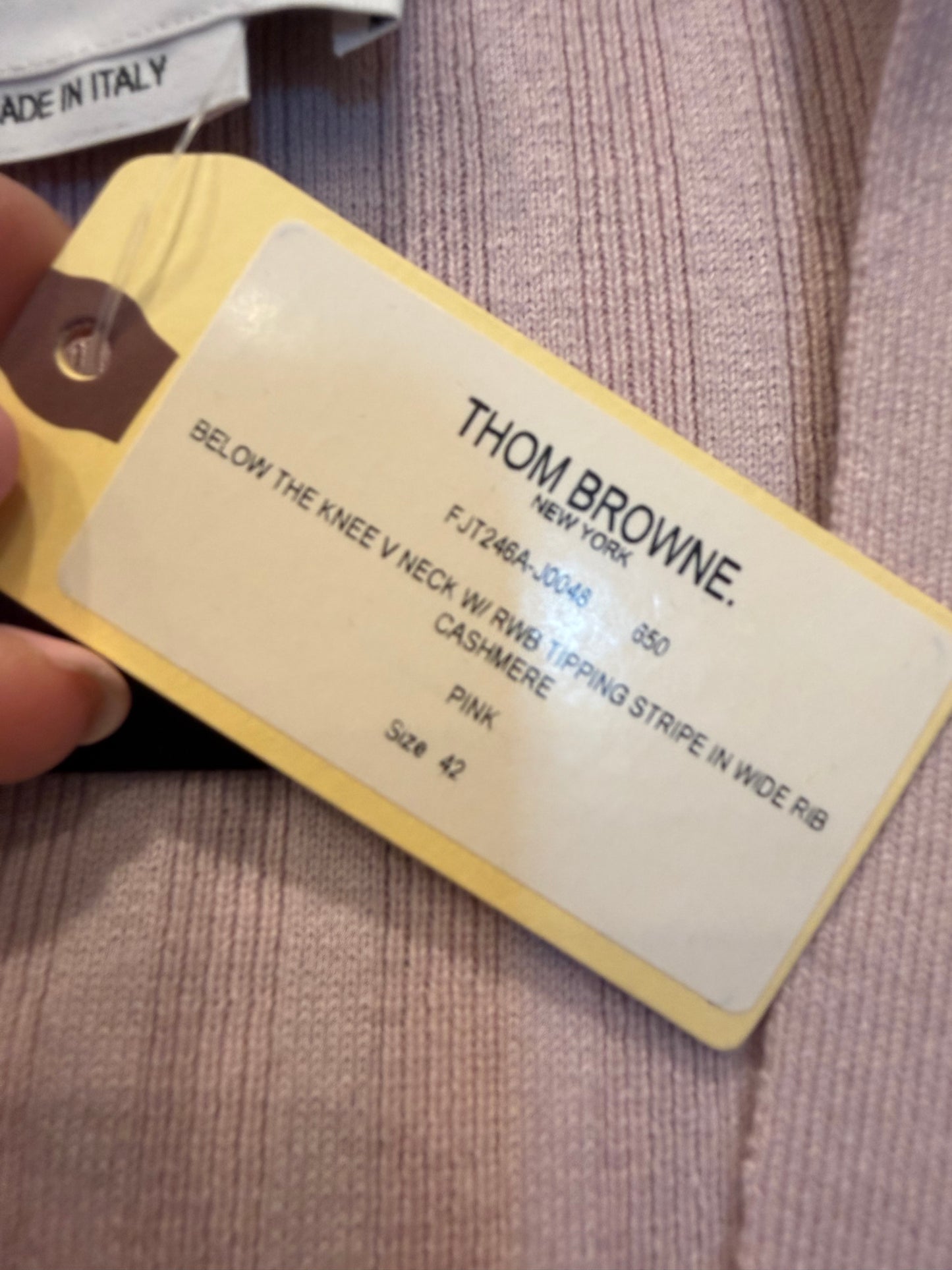 Thom Browne Pink 100% Cashmere Longline Cardigan Size 42 NWT