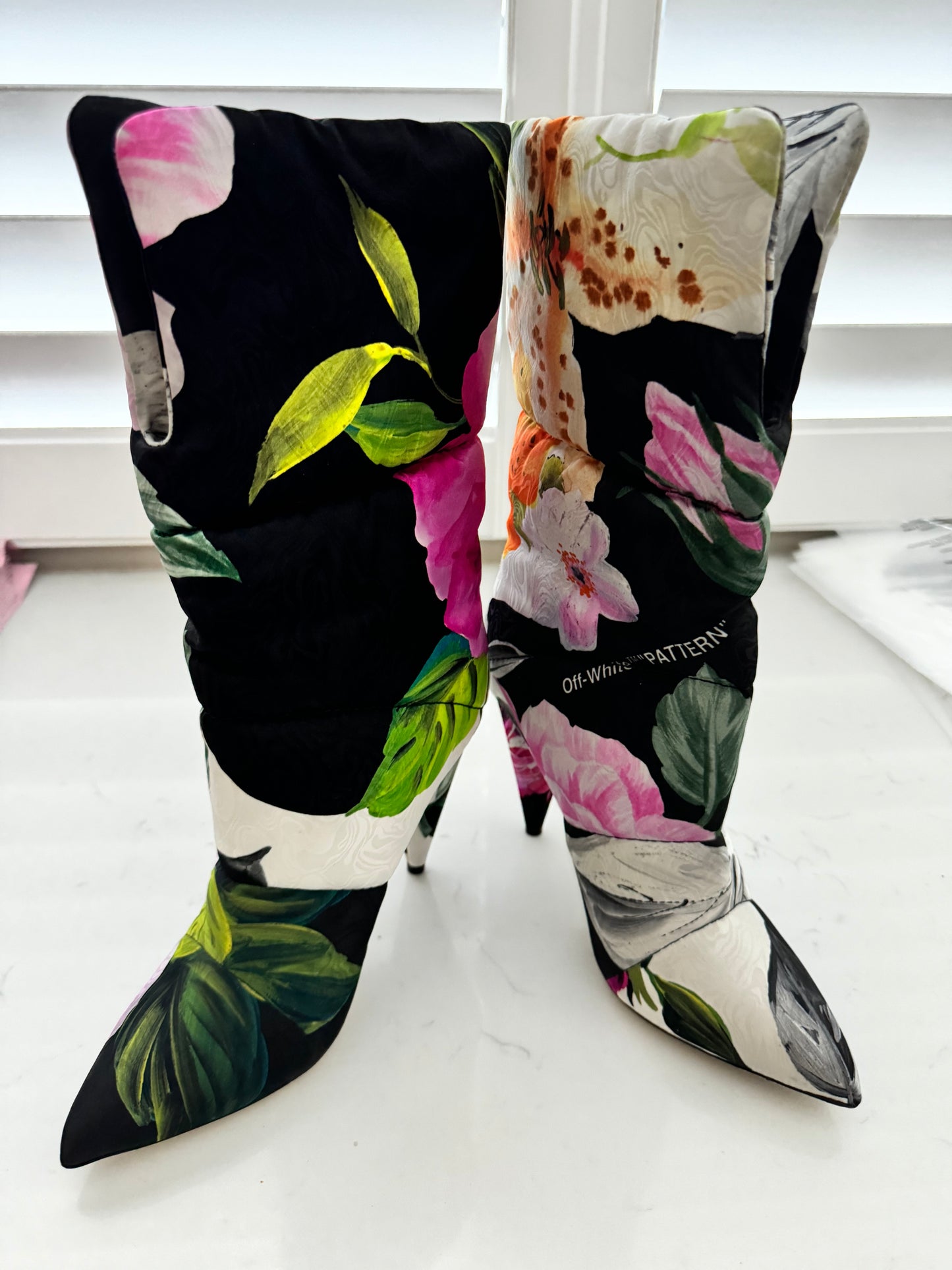 JIMMY CHOO X Off-White Sara 100 floral brocade padded boots Size: 37.5 (New)