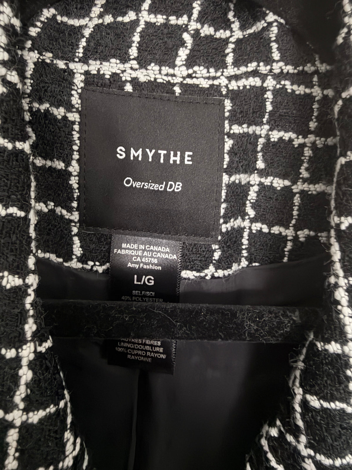 Smythe Oversized Double-Breasted Blazer – Black & White Windowpane – Large – NWT