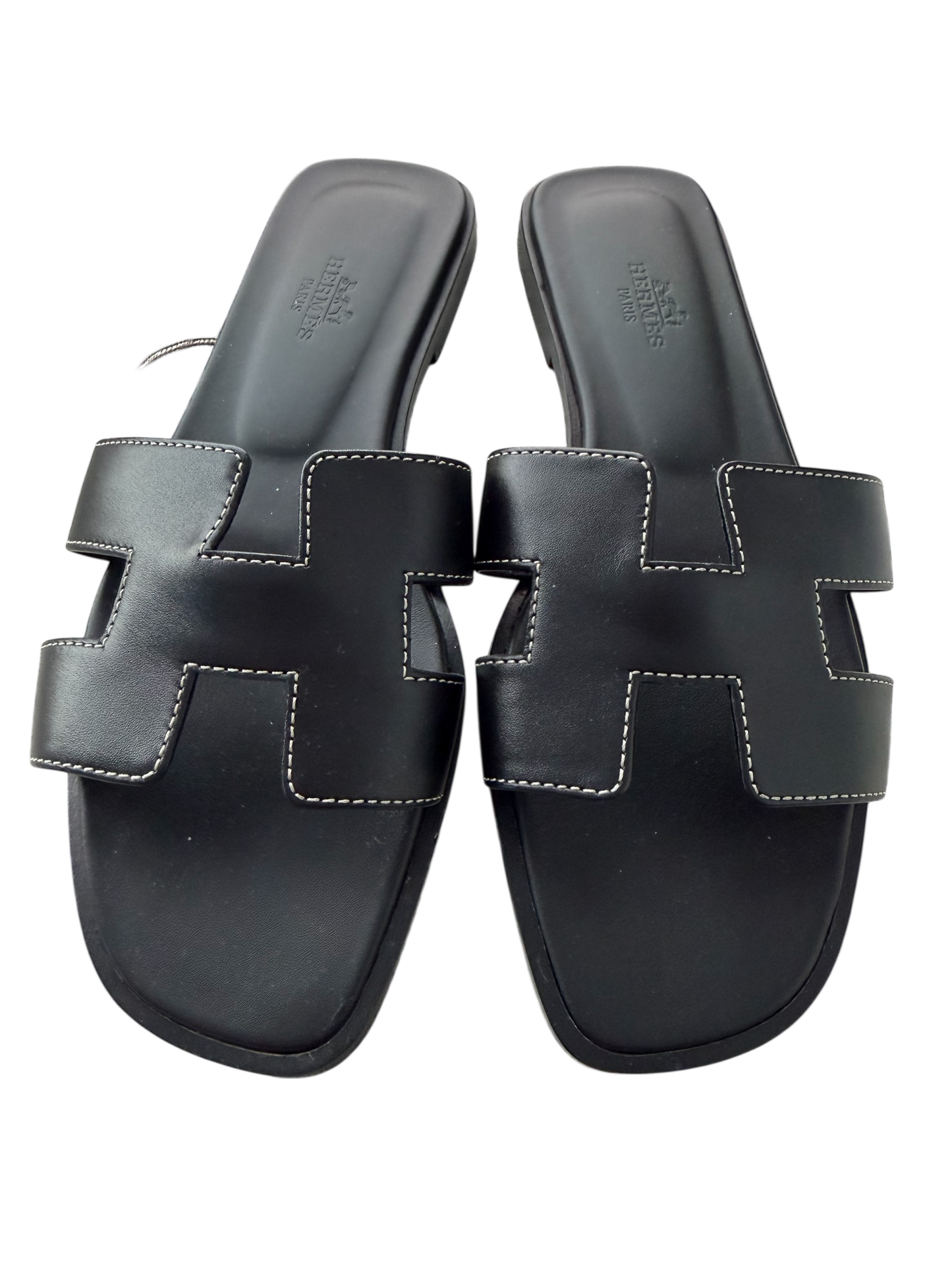 Hermes Black Oran with Contrast Stitching Size: 6.5 (New)