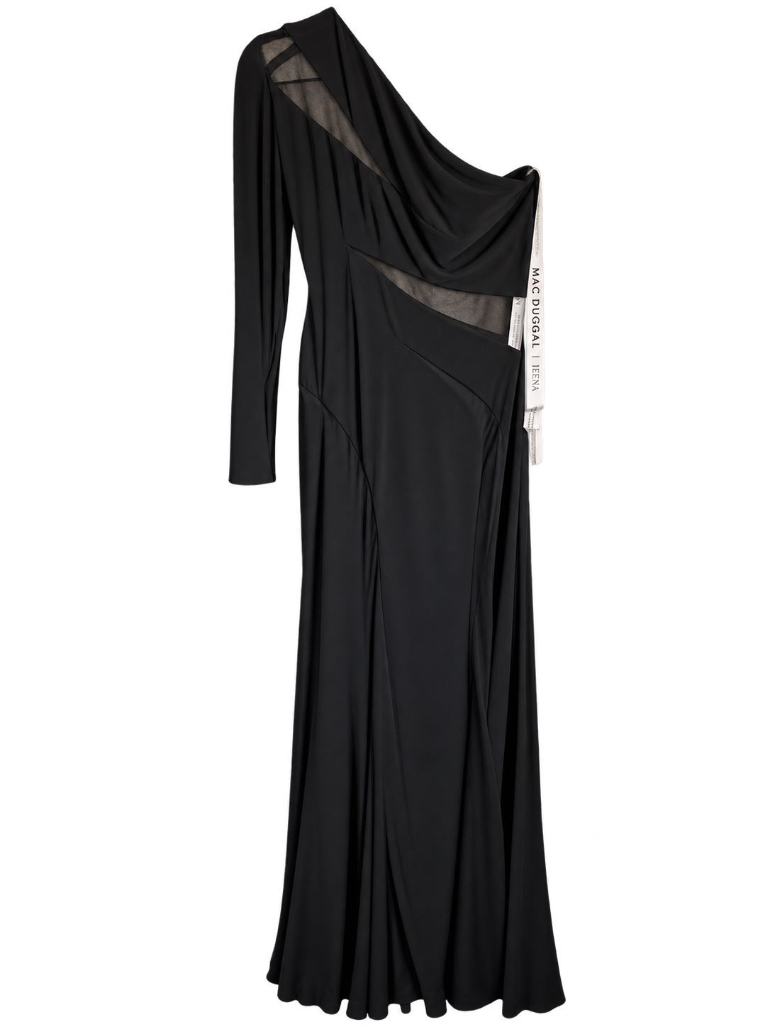 Ieena for Mac Duggal Black One-Shoulder Illusion Cutout Gown | Size: 4 | $398