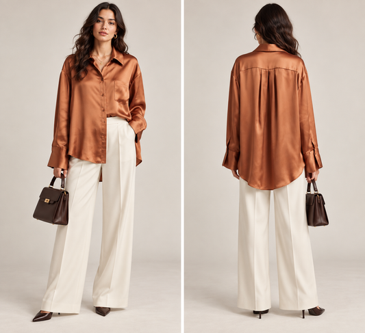 Alice + Olivia Camel Satin Button-Down Blouse | Size M | New With Tags
