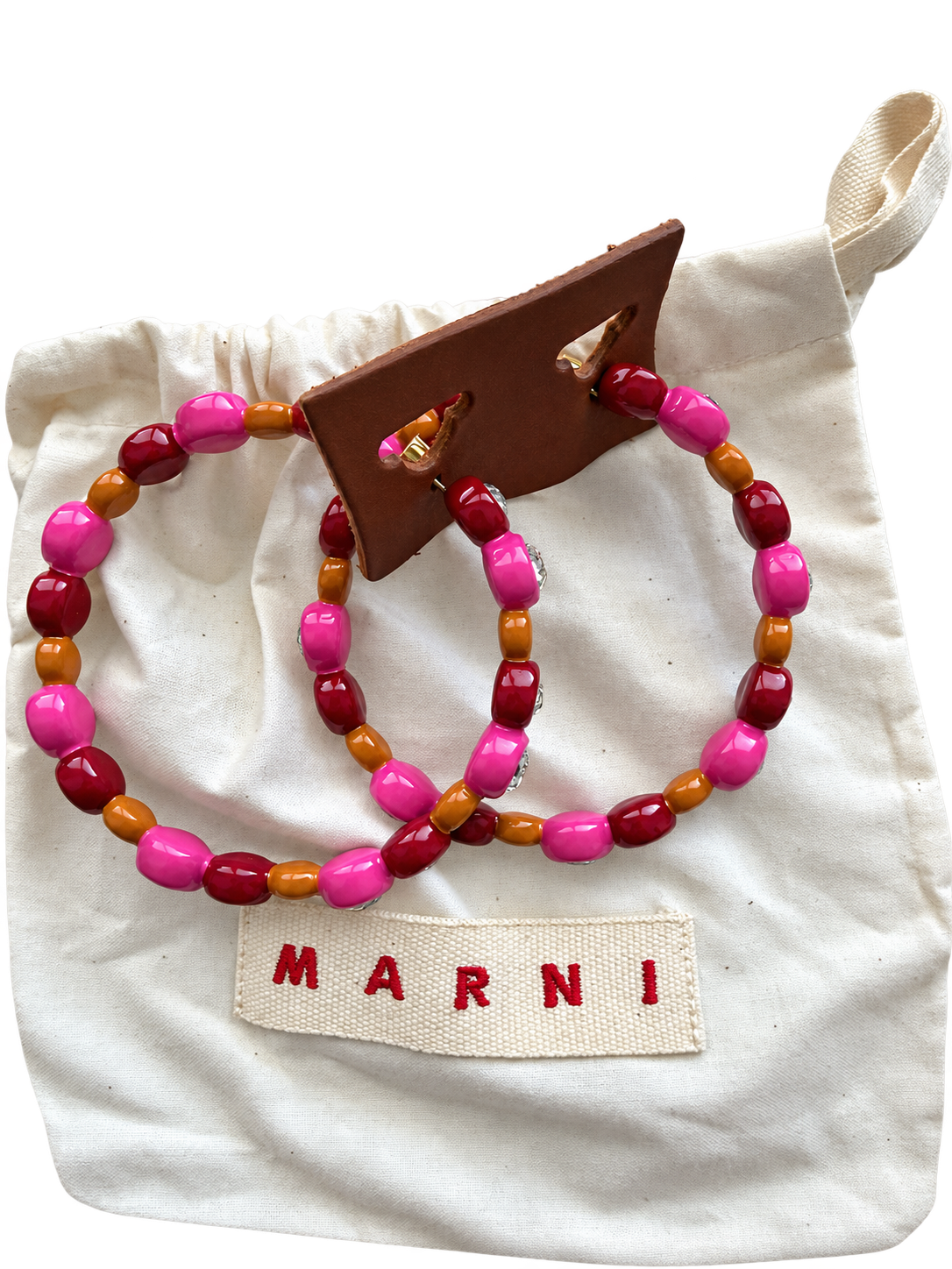 Marni Crystal-Embellished Beaded Hoop Earrings | Pink, Burgundy & Orange | New with Dustbag