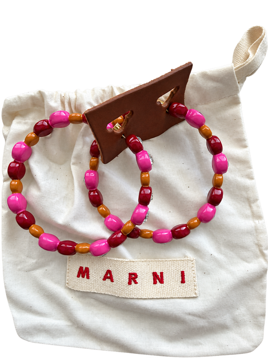 Marni Crystal-Embellished Beaded Hoop Earrings | Pink, Burgundy & Orange | New with Dustbag | $975