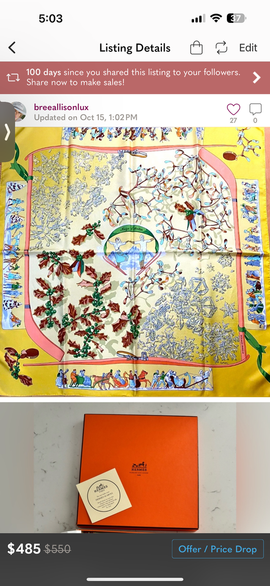 HERMES Vintage "Neige d'antan" Silk Scarf (Like New)