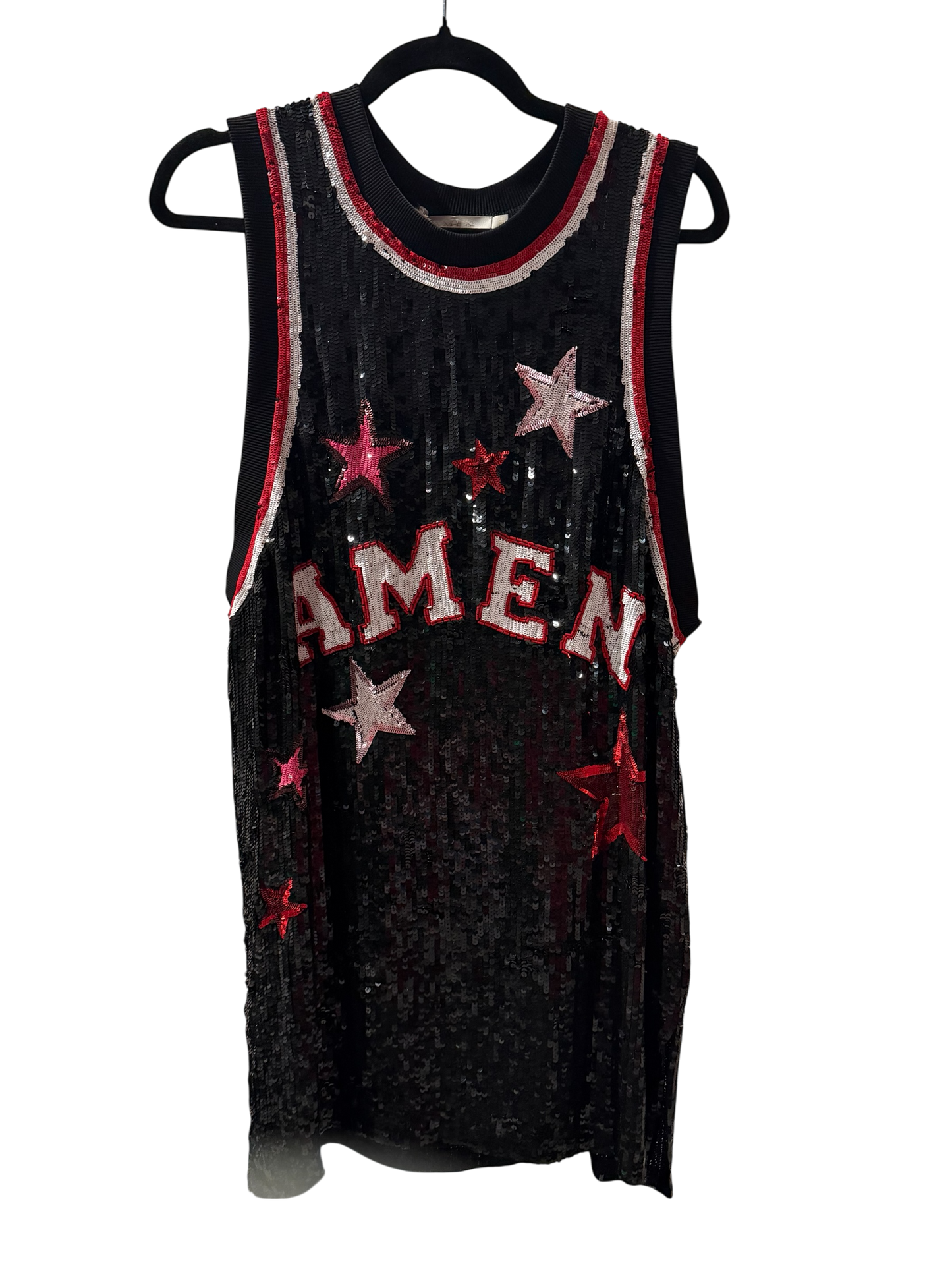 AMEN Black Sequin Star Logo Tank Dress – Paillettes Mini – One Size