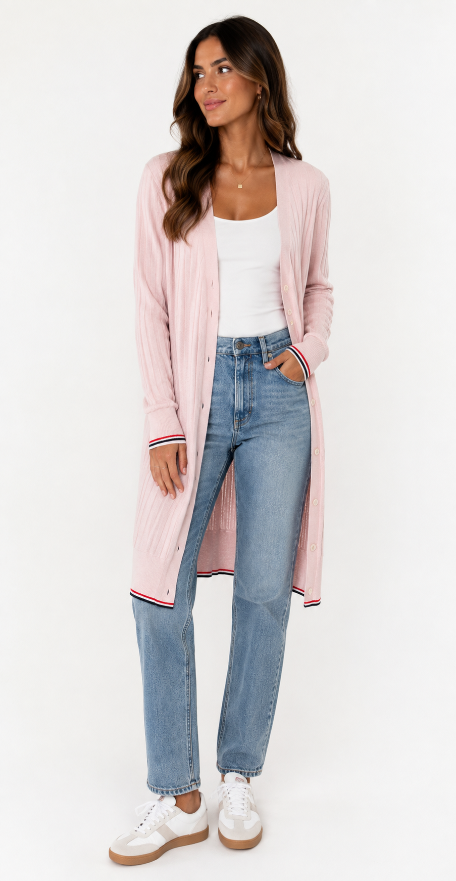 Thom Browne Pink 100% Cashmere Longline Cardigan Size 42 NWT