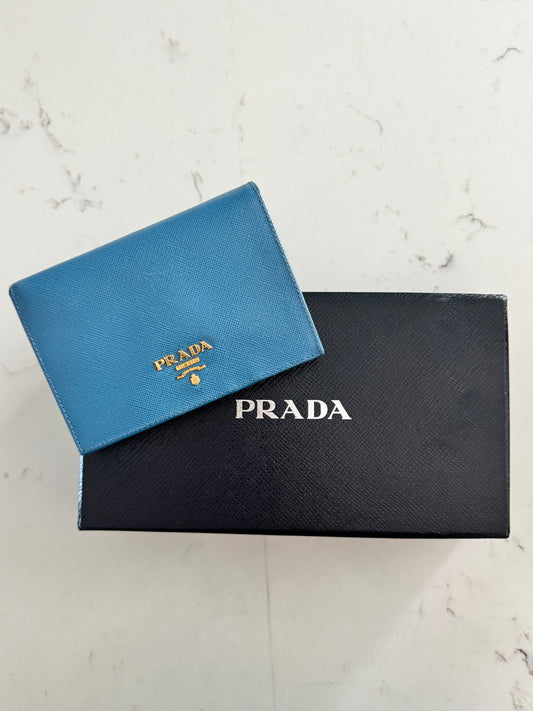 PRADA Saffiano Blue Bifold Wallet (New Full Set)