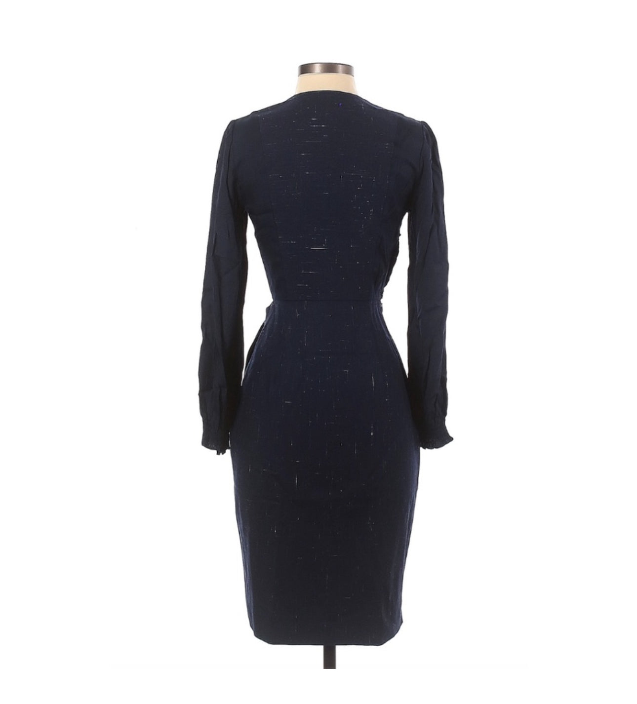 Tailored by Rebecca Taylor Cross Hatch Wool Blend Wrap Dress Navy Women's (Pre-Loved) Size:10