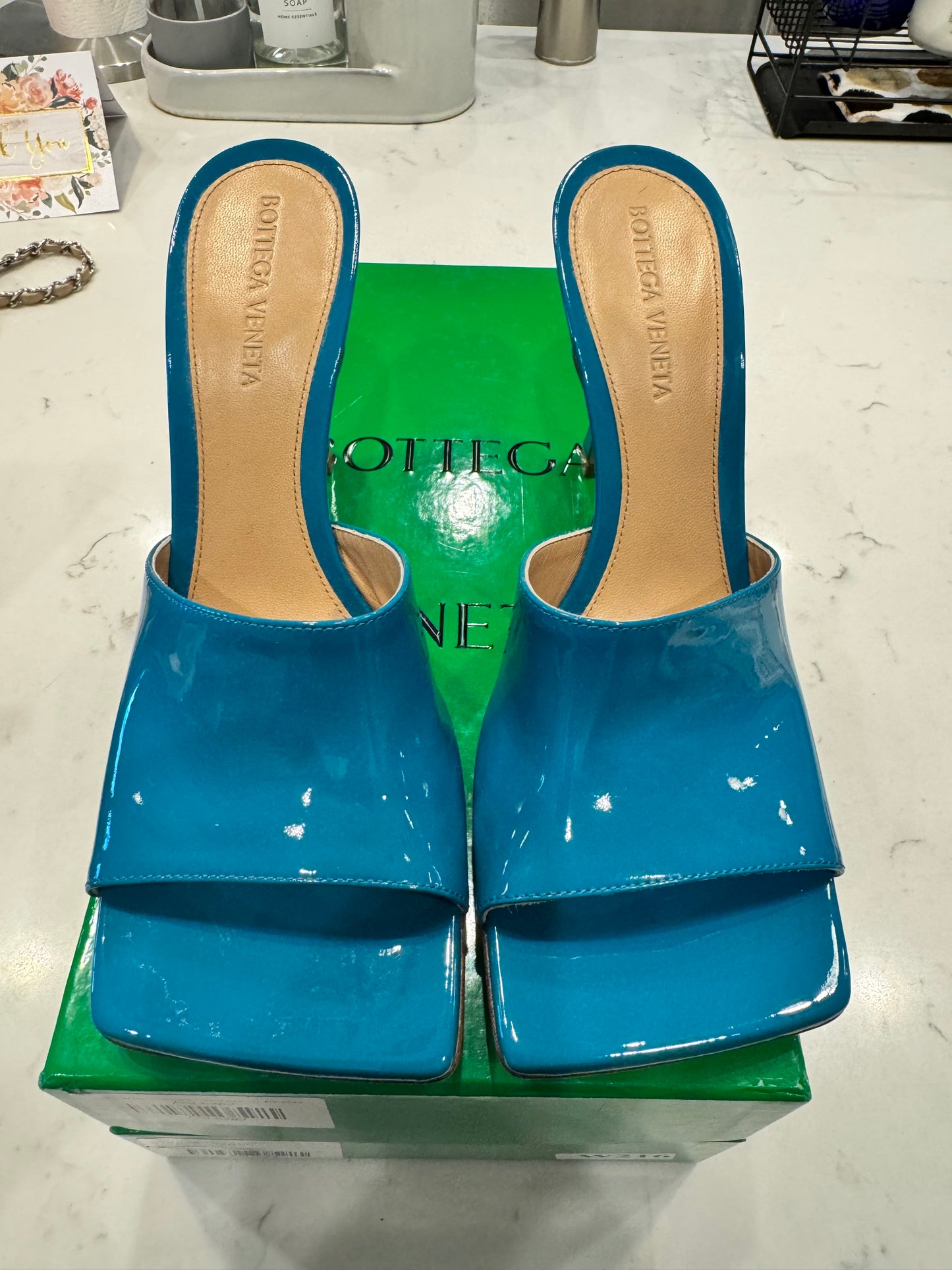 Bottega Venetta - NWB Sandals In Solid Blue Gloss Calf Blaster Size 37.5