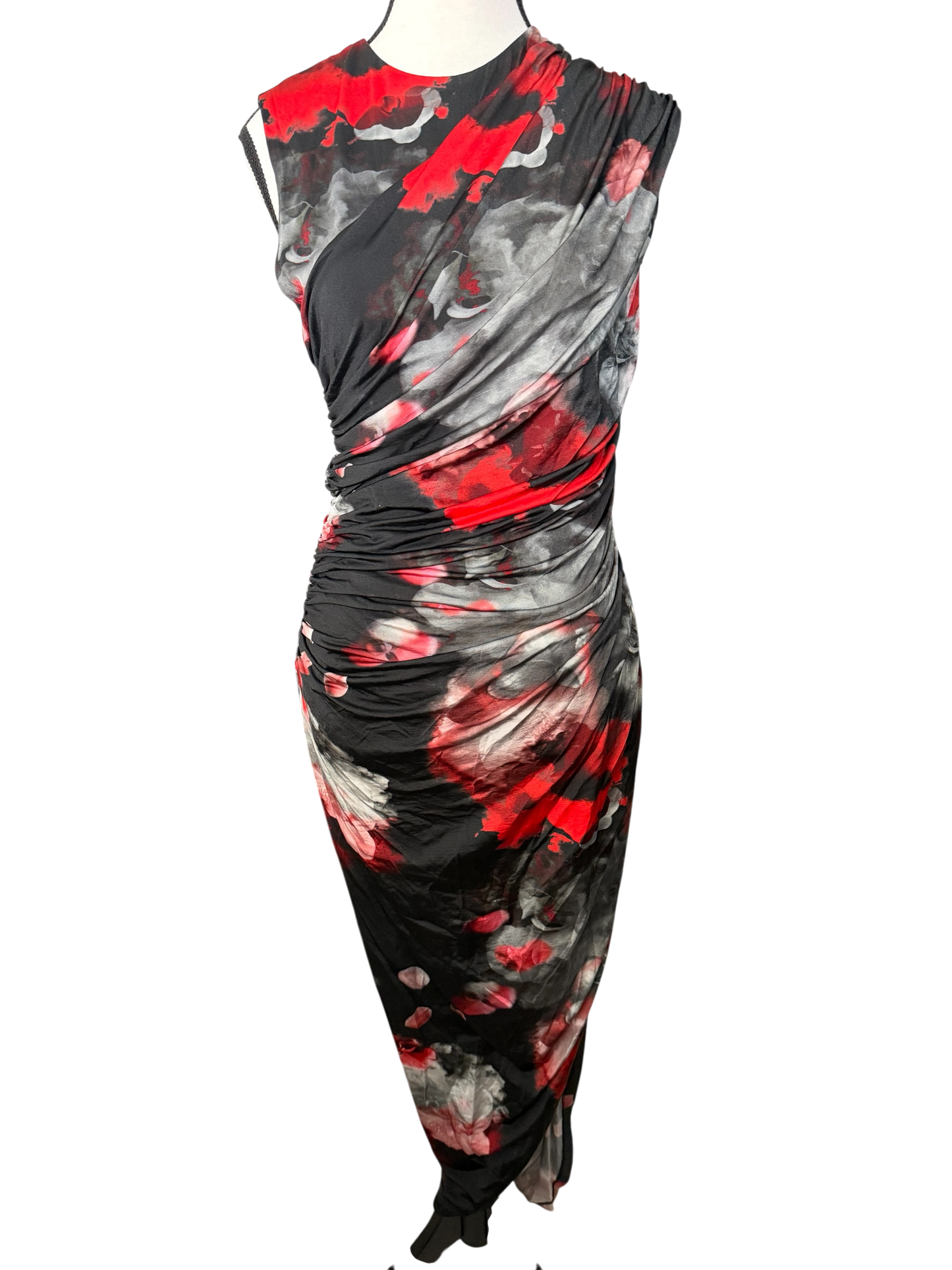 Prabal Gurung Ruched Abstract Floral Midi Dress | Size: Large | NWT