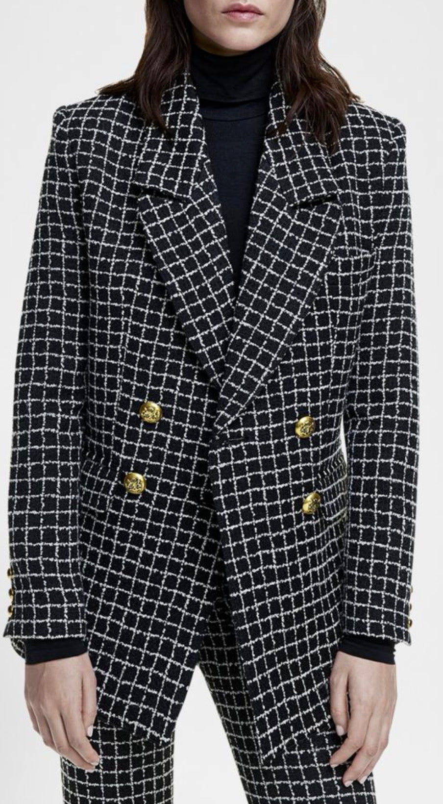 Smythe Oversized Double-Breasted Blazer – Black & White Windowpane – Large – NWT