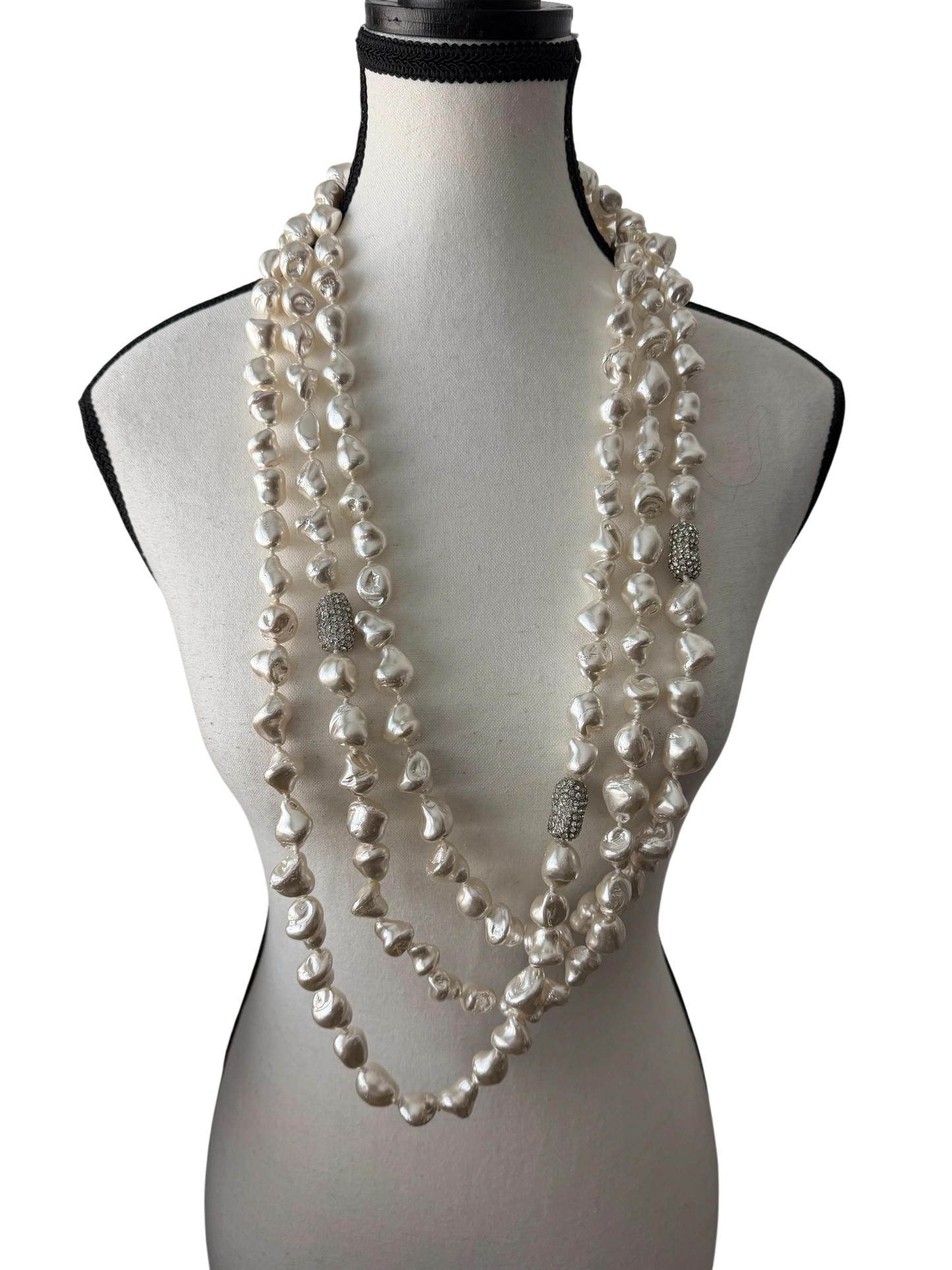 Kenneth Jay Lane Multi-Strand Baroque Pearl Statement Necklace with Crystal Pavé Accents | NWT