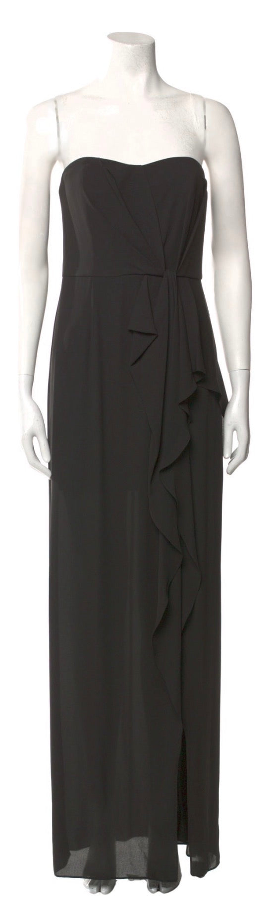 Halston Heritage Black Strapless Ruffle Gown Size: 12 (New)