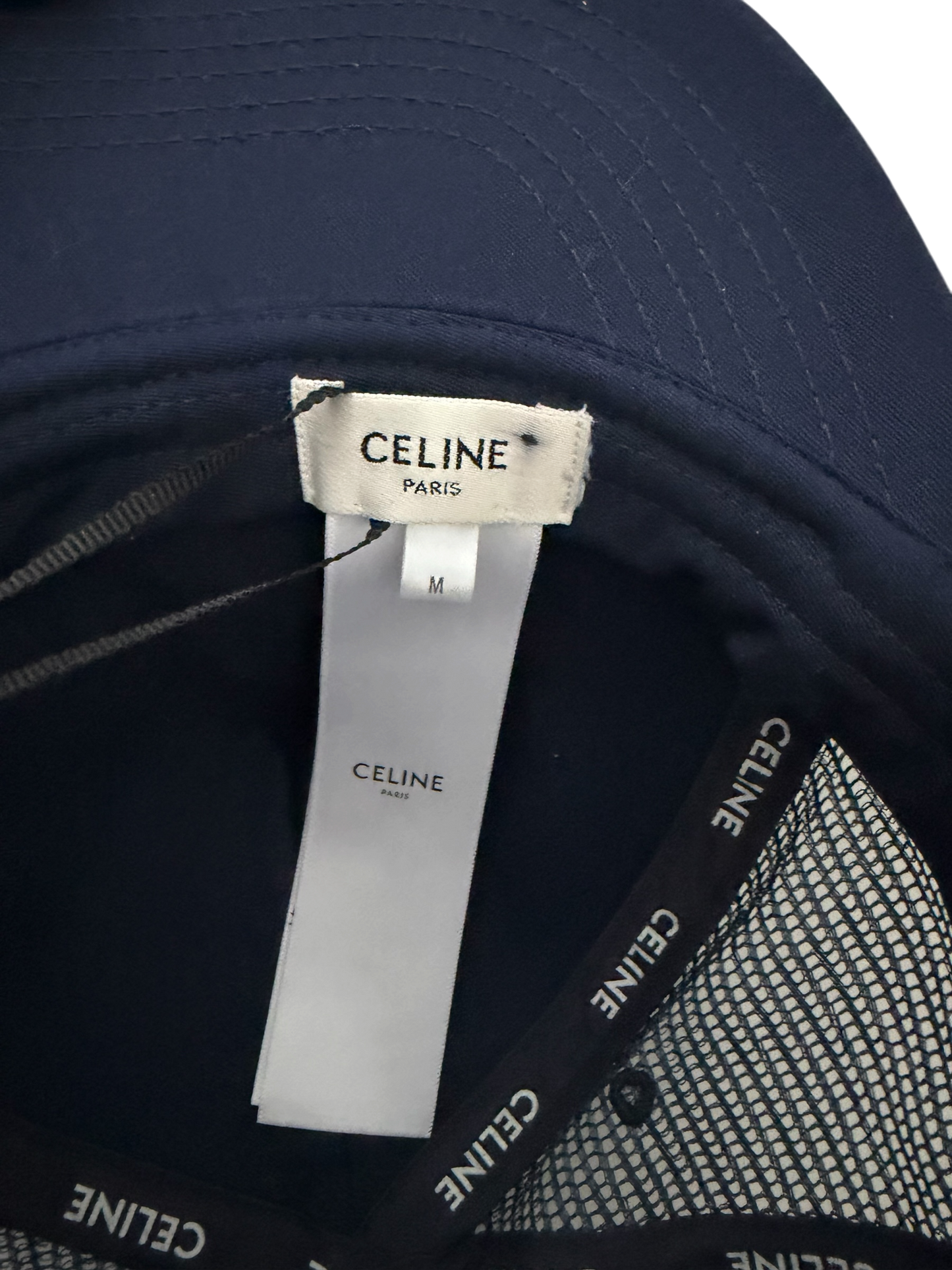 CELINE Triomphe Mesh Trucker Cap Hat Blue White Size M NWT Made in Italy