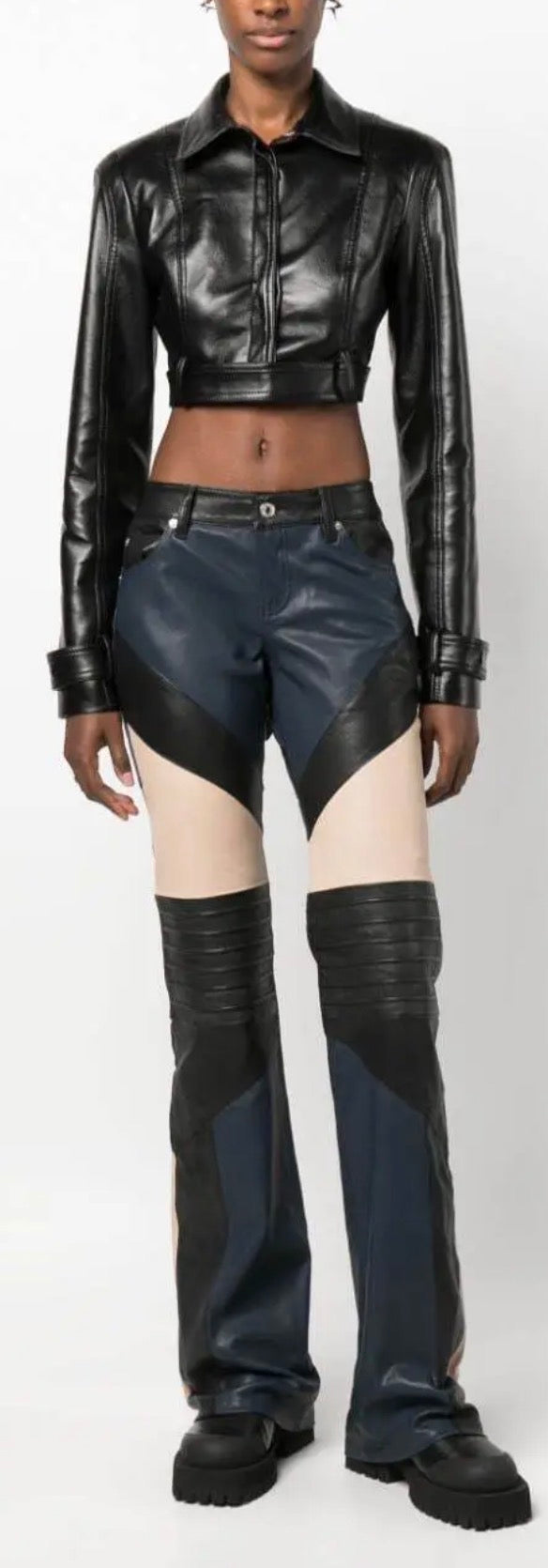 Zadig & Voltaire Paulin Mix Cuir Colorblock Leather Jeans Size 42 NWT