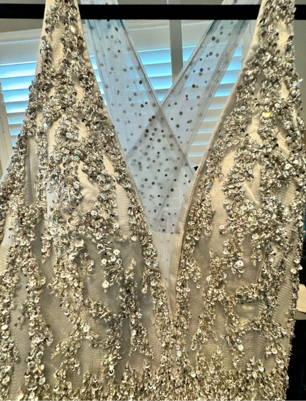 Mac Duggal Silver Sequins Evening Gown (New) Size: 12