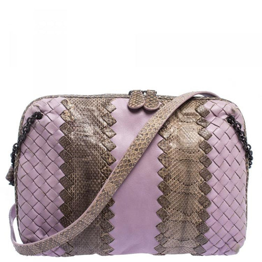 Bottega Veneta Vintage Lavender Intrecciato Leather & Snakeskin Crossbody Bag (Preloved)