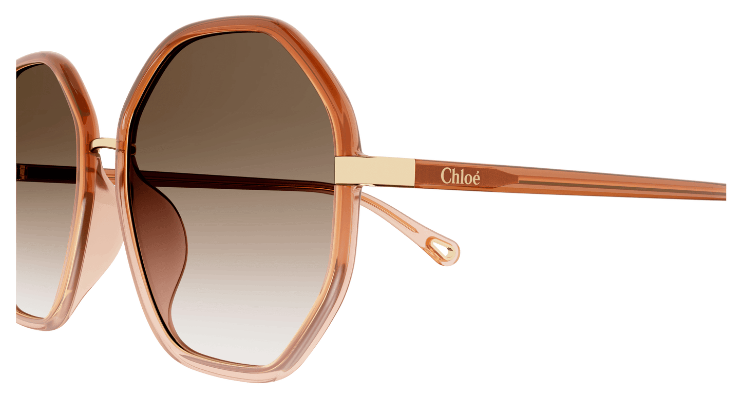 Chloé Oversized Gradient Sunglasses – Amber Transparent Frame | Gold Hardware | Luxe Boho Chic | New