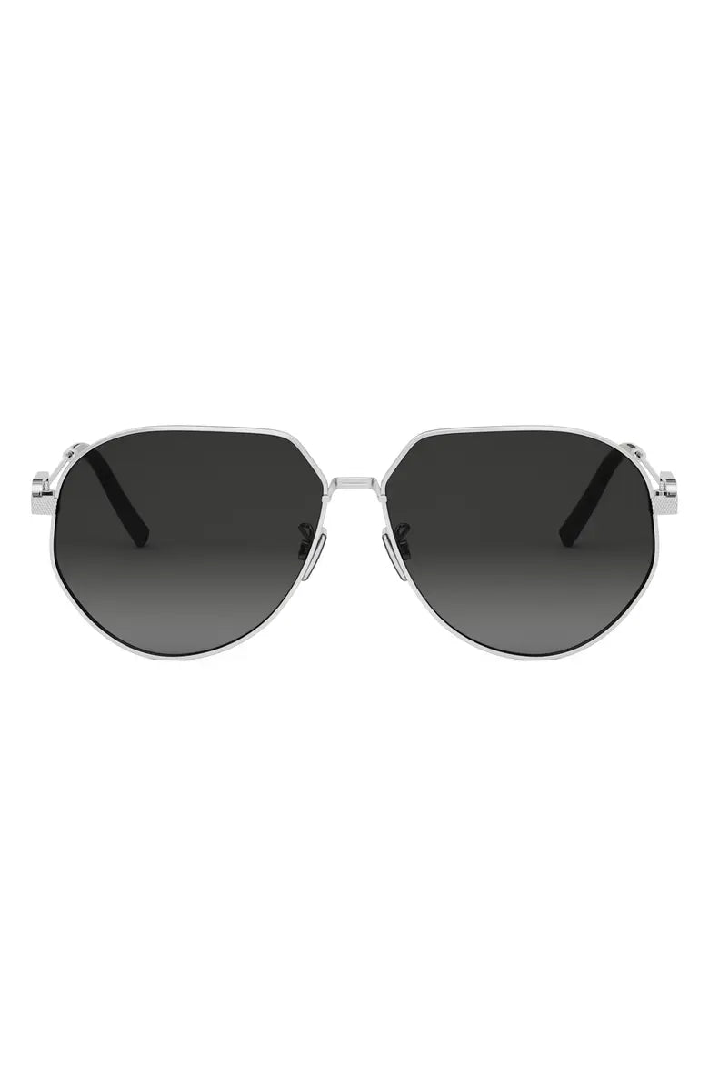 Christian Dior Geometric Aviator Sunglasses – Silver Metal Frame | Grey Gradient Lenses | Tortoise Tips | New in Case