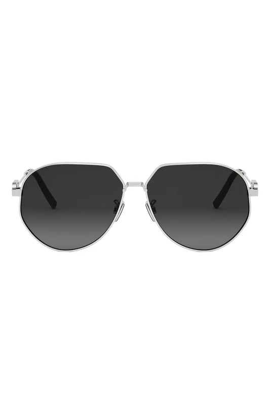 Christian Dior Geometric Aviator Sunglasses – Silver Metal Frame | Grey Gradient Lenses | Tortoise Tips | New in Case