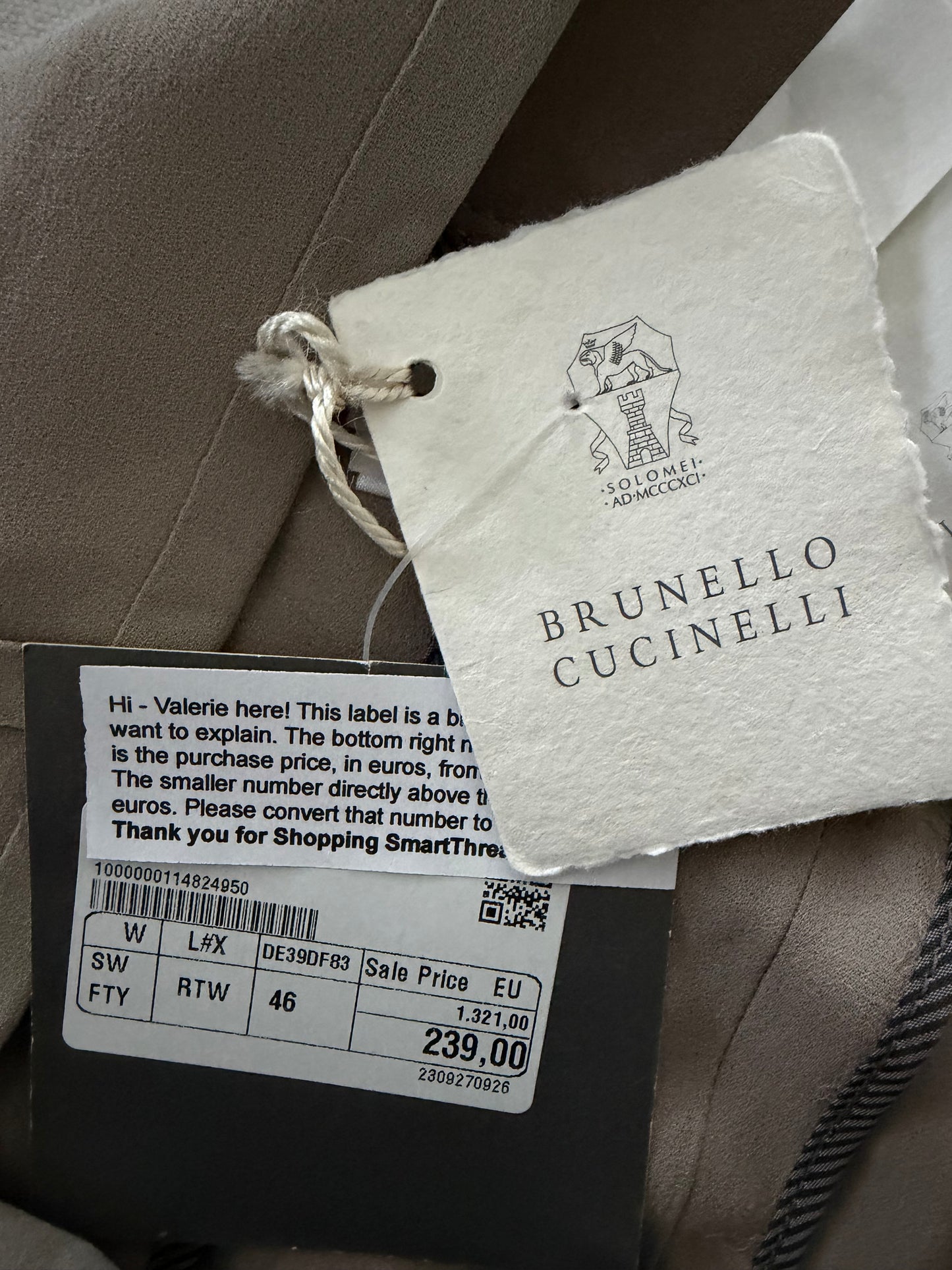 Brunello Cuchinelli Casual Silk Khaki Pants Size: 46/US10 (New)