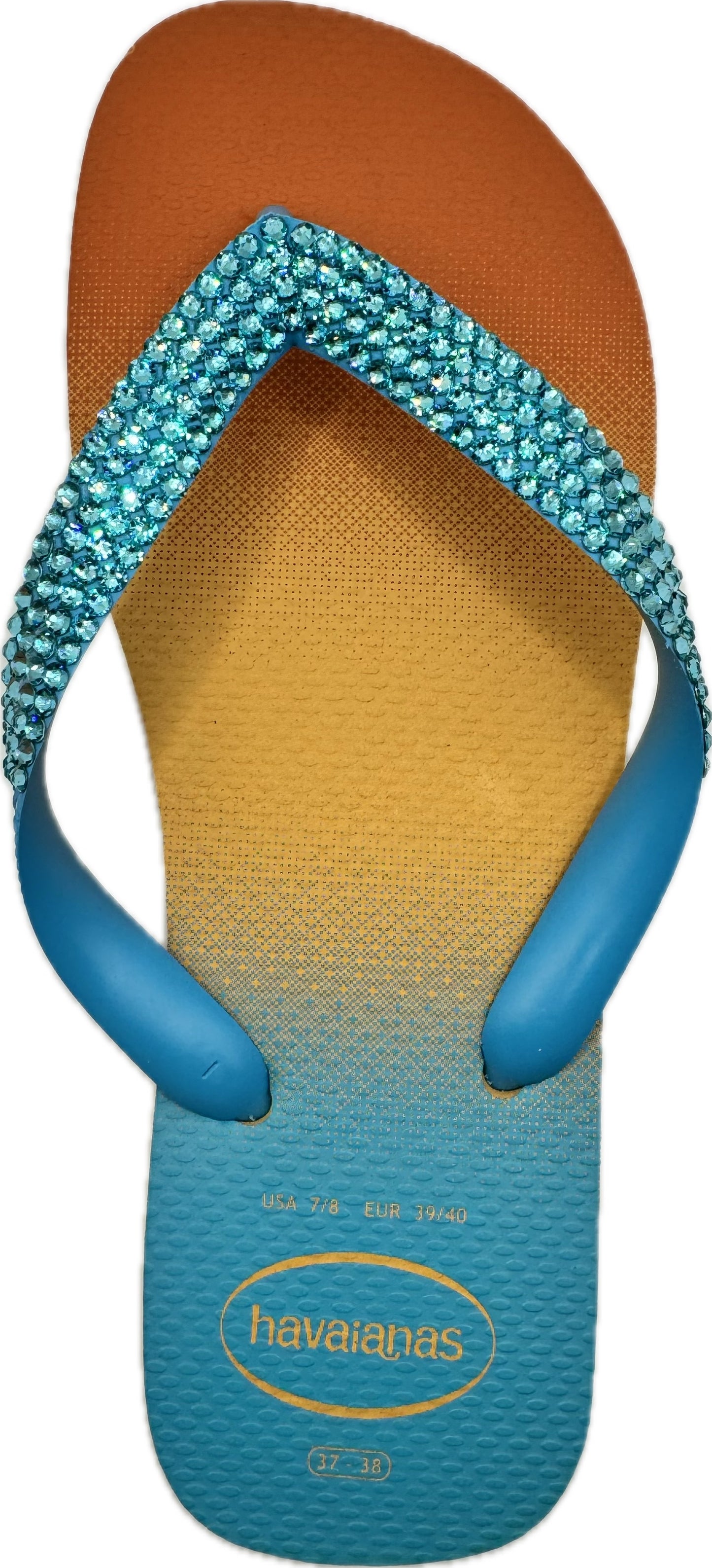 Top Turquoise & Peach Flip Flops | Light Turquoise Crystals