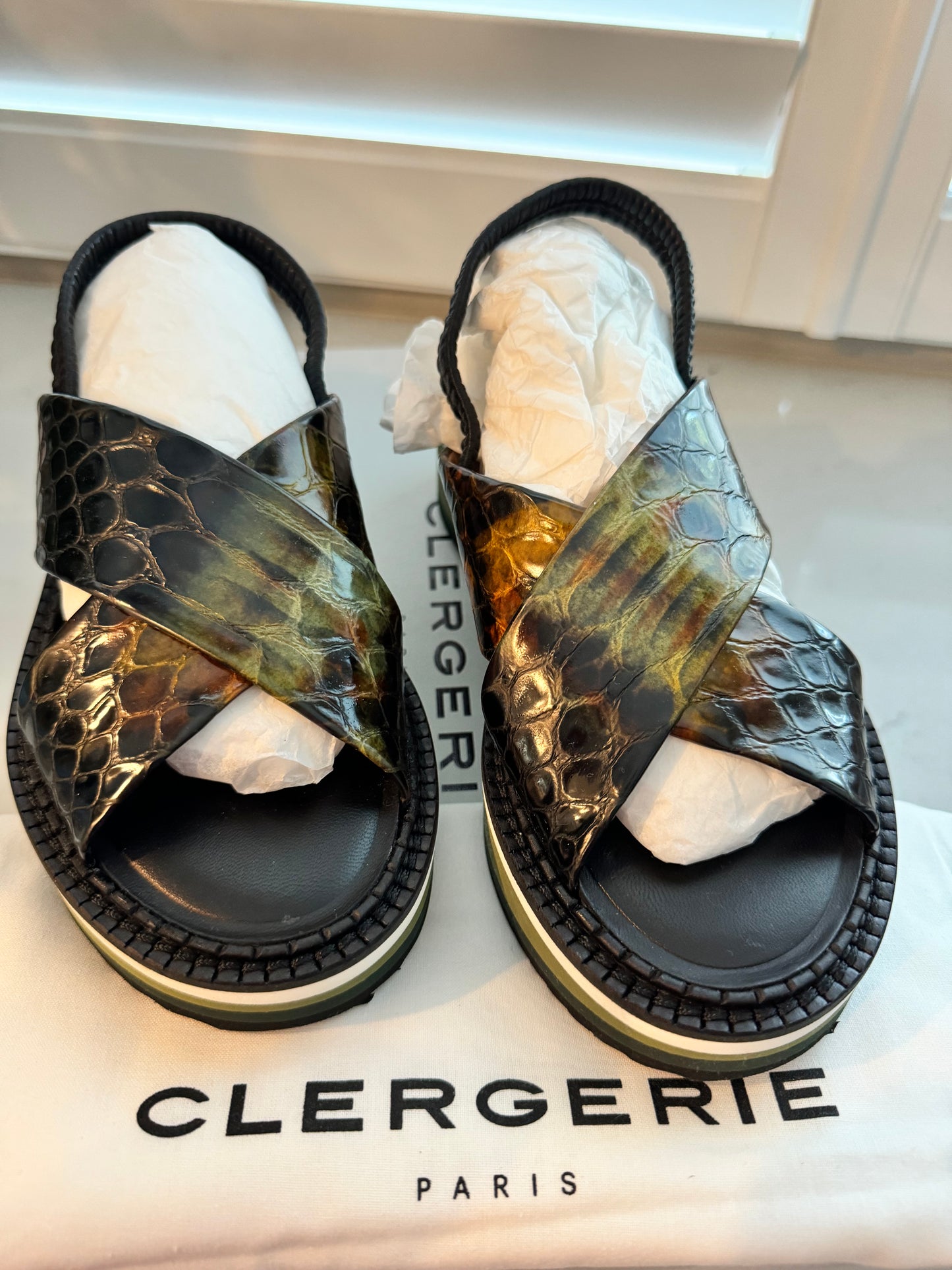 Robert Clergerie -Freedoms V Snake Olivier Nior sandals (New) Size: 7