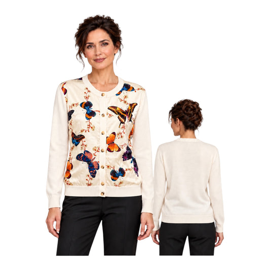 Lanvin Butterfly Print Silk & Wool Cardigan | Ecru | Size: XL | NWT | $1350