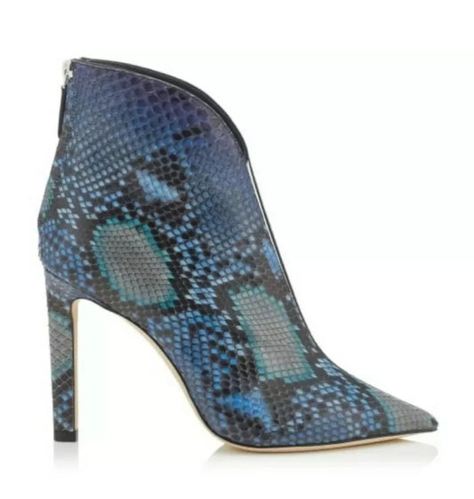 JIMMY CHOO Bowie 100 Python Booties with Plexi Insert Size: 37 (New)