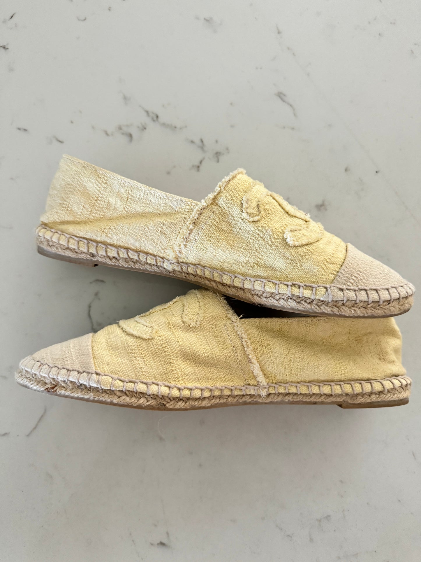 CHANEL - Yellow/Ivory Canvas Espadrilles Size: 38