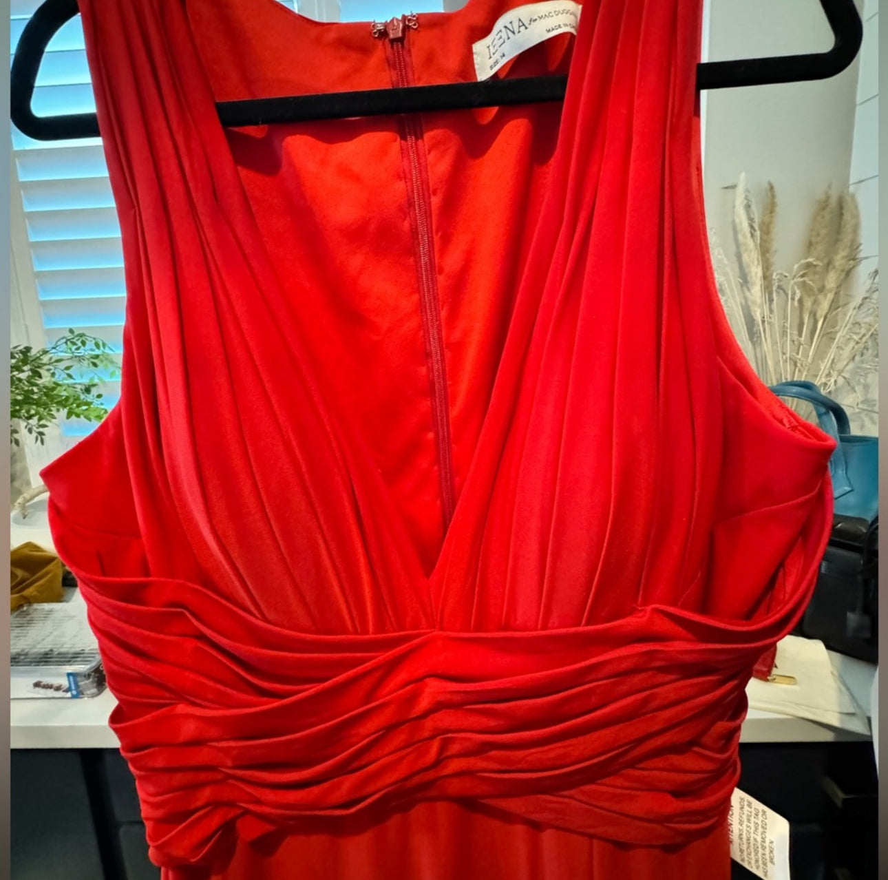 Mac Duggal - Pleated Bodice Jersey Column Red Evening Gown (New) Size: 14