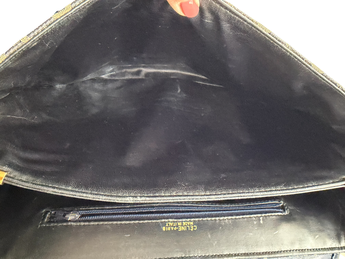 Vintage Celine Monogram Horse Carriage Top Handle Bag – Navy Canvas & Leather Satchel | Made in Italy