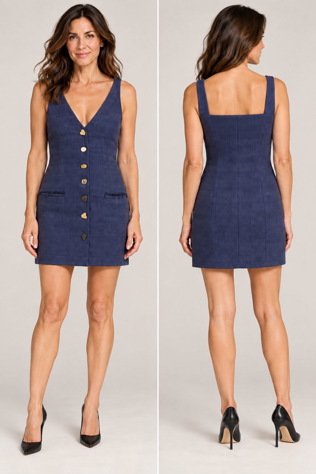 STAUD Navy Button-Front Mini Dress | Size 16