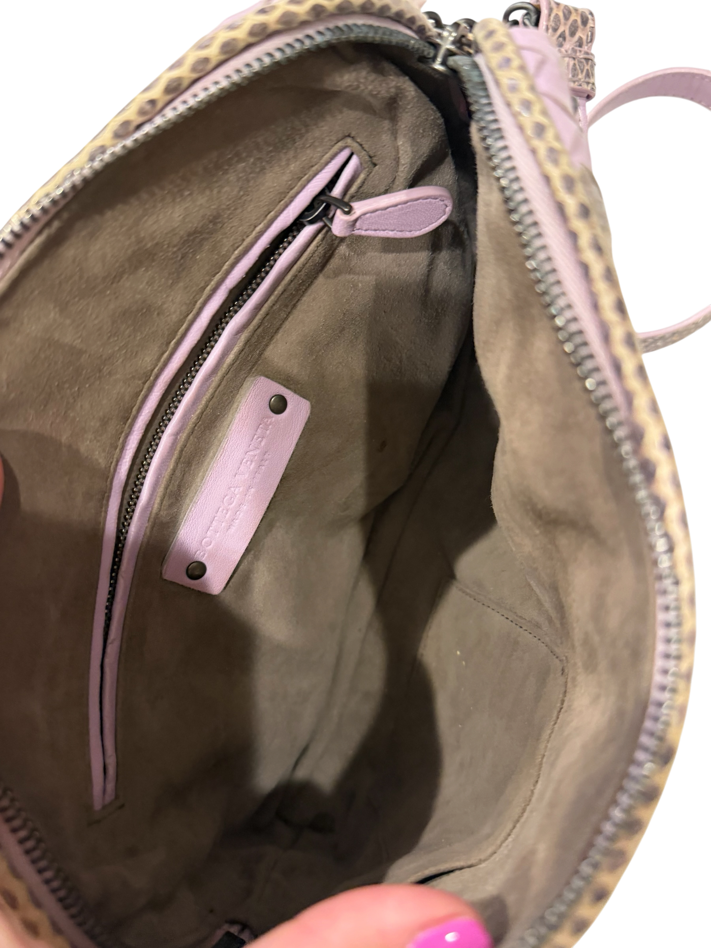 Bottega Veneta Vintage Lavender Intrecciato Leather & Snakeskin Crossbody Bag (Preloved)