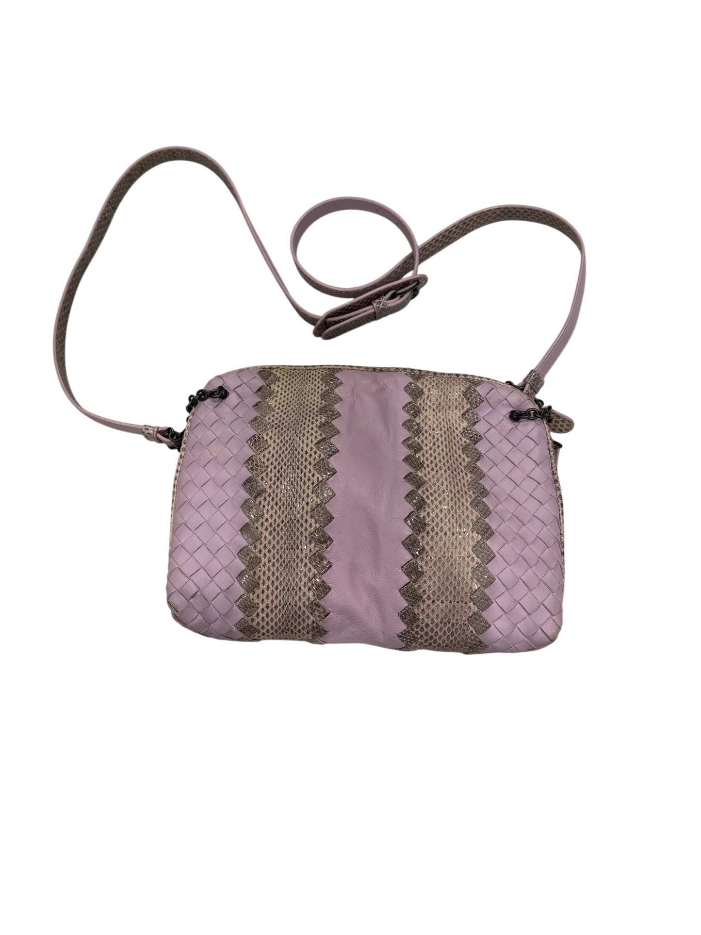 Bottega Veneta Vintage Lavender Intrecciato Leather & Snakeskin Crossbody Bag (Preloved)