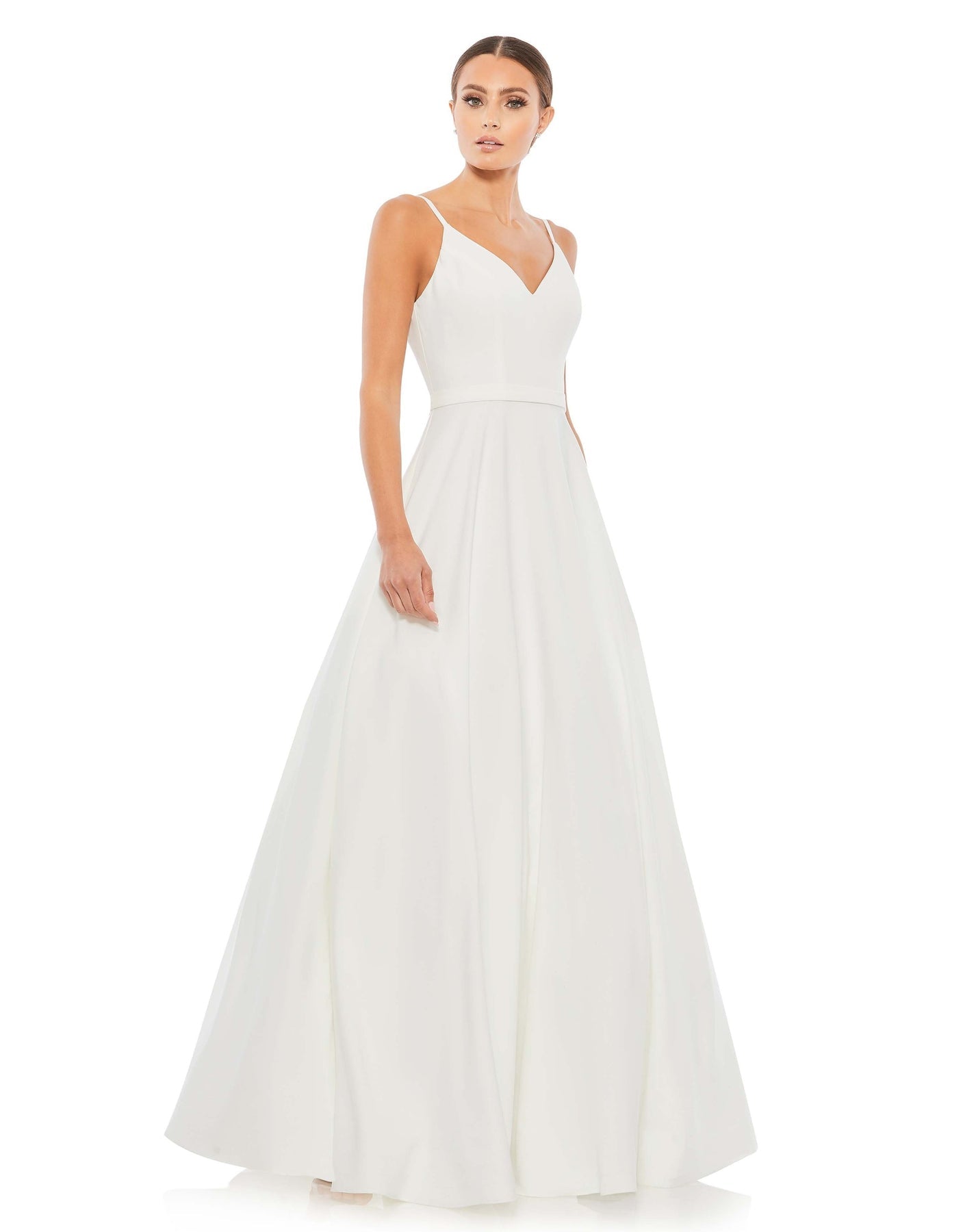 MAC DUGGAL Classic White A-Line V-Neck Ballgown (New) Size: 12