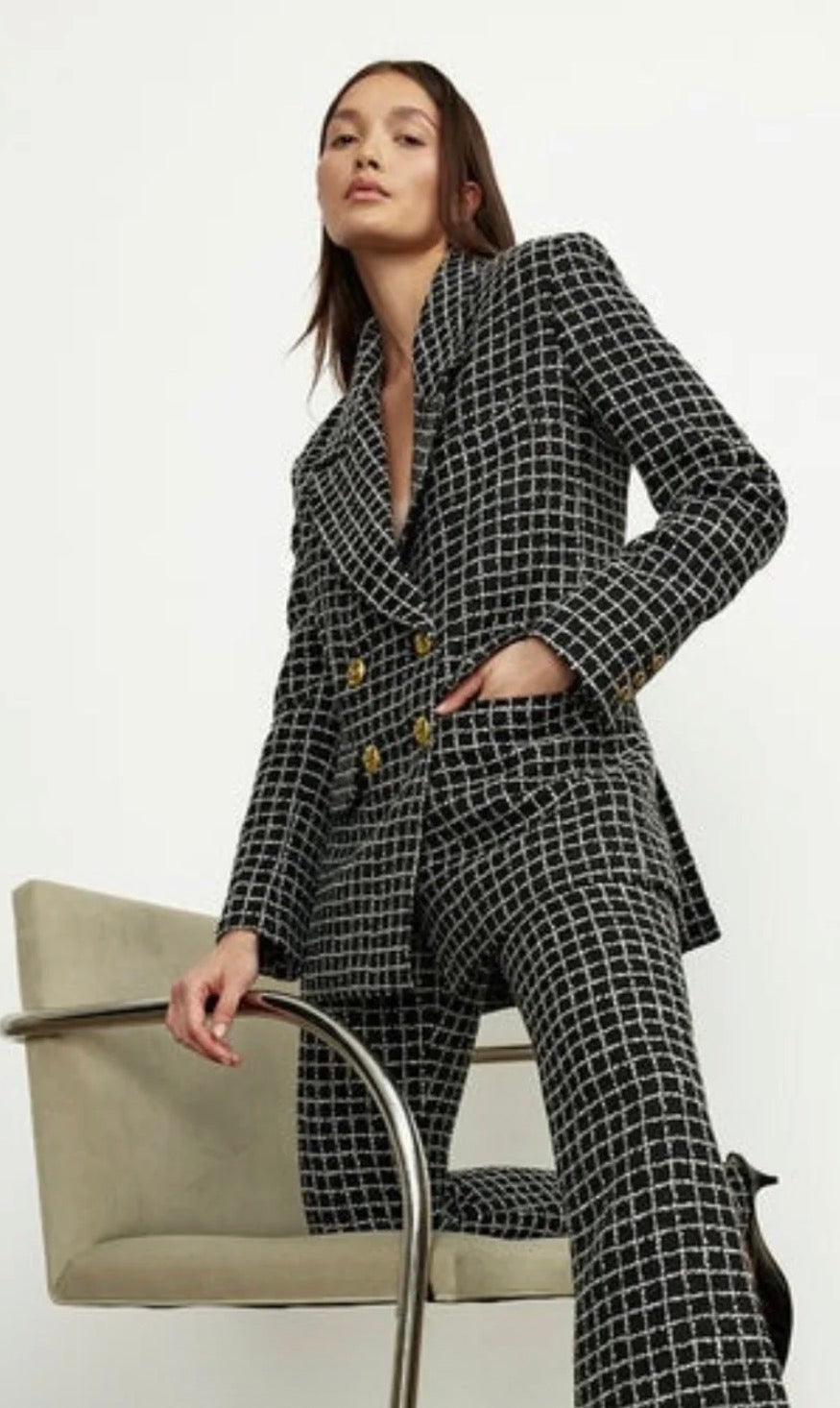 Smythe Oversized Double-Breasted Blazer – Black & White Windowpane – Large – NWT
