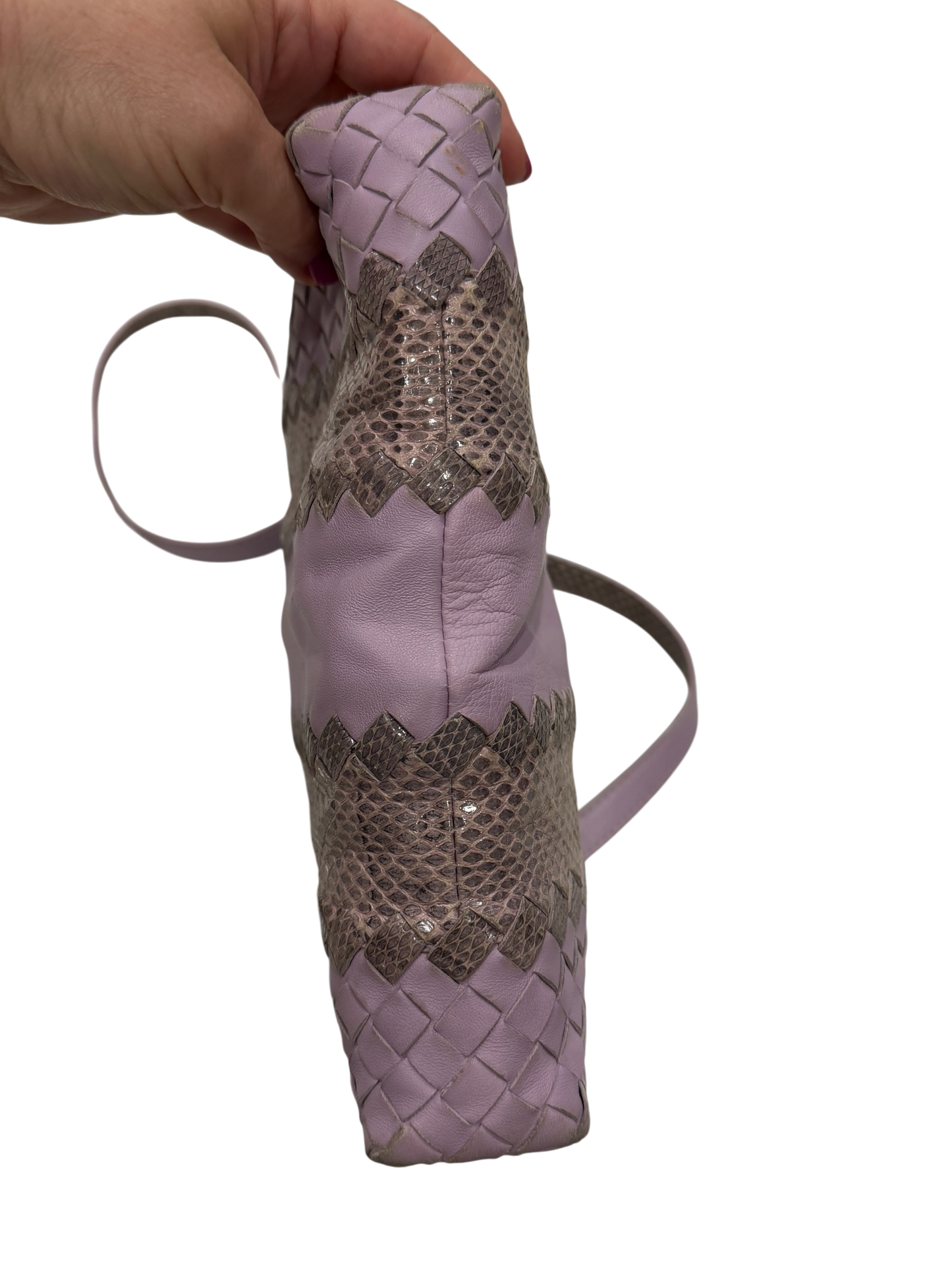Bottega Veneta Vintage Lavender Intrecciato Leather & Snakeskin Crossbody Bag (Preloved)