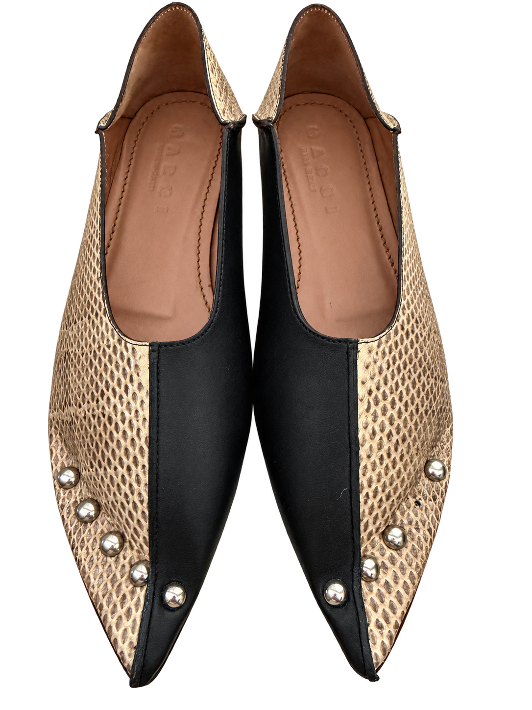 Marni Studded Pointed-Toe Flats Black & Snakeskin Print | Size: 37 | New in Box | $950