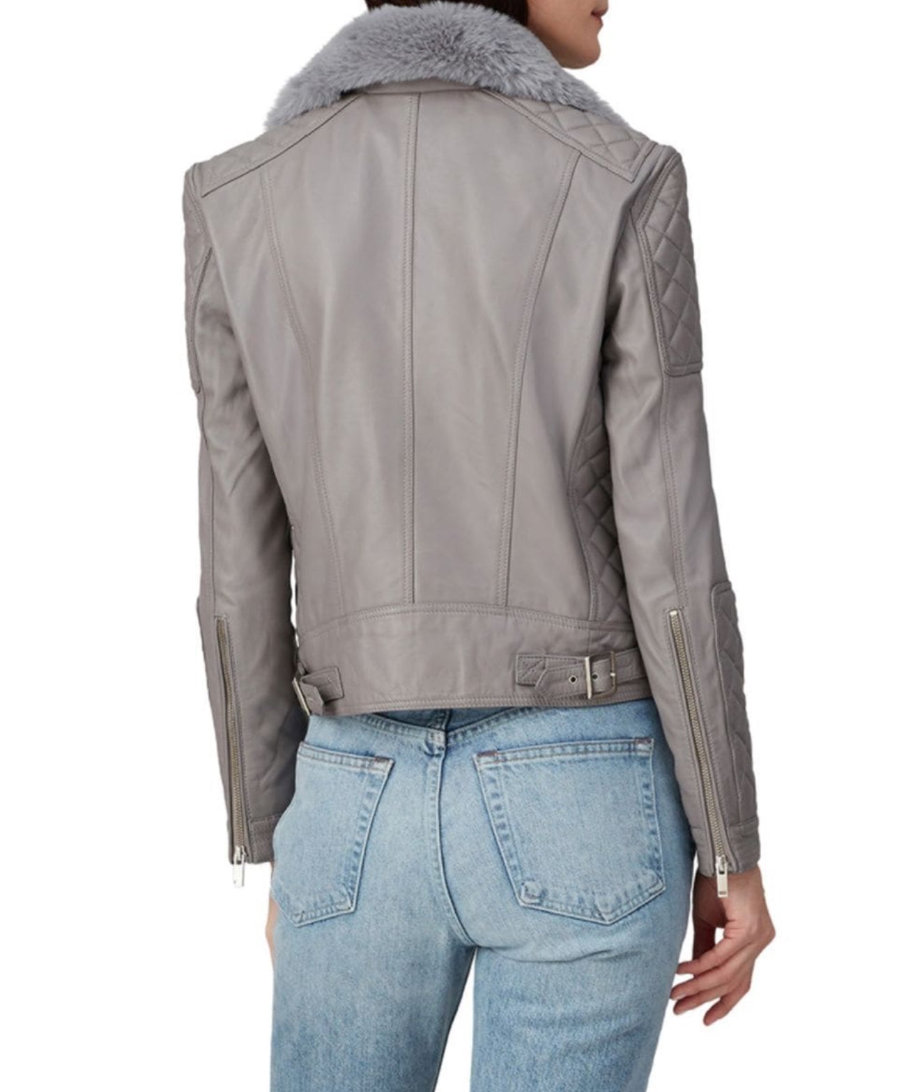 Samantha Sipos Quilted Grey Leather Biker Jacket (Pre-Loved) Size: XS