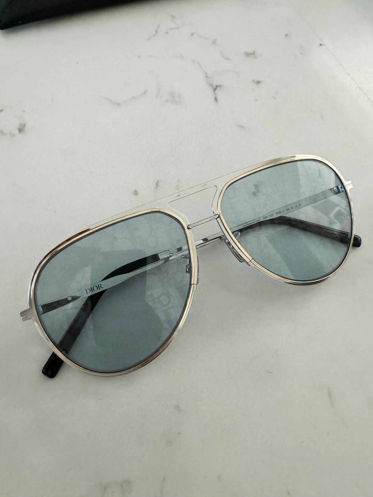 CHRISTIAN DIOR Essential Aviator Tinted Sunglasses in Blue Palladium/Silver Sunglasses (NEW)