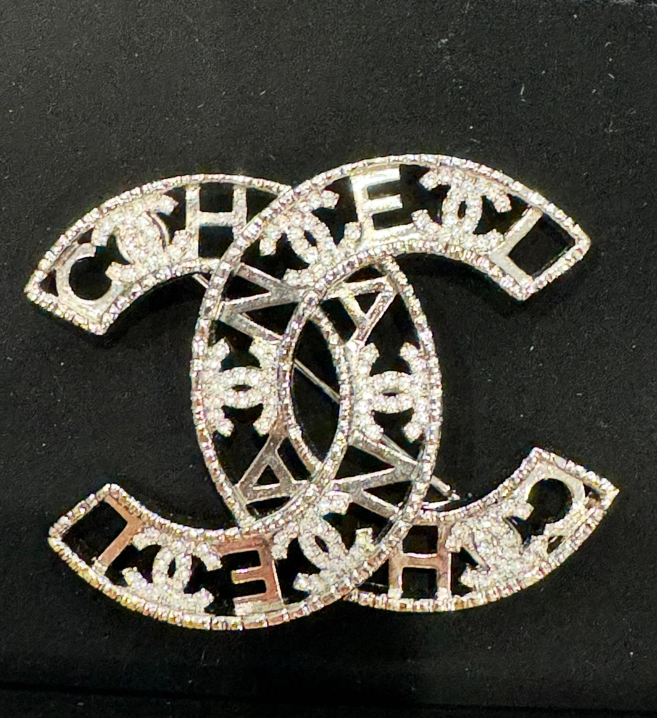 CHANEL Crystal Coco CC Logo Brooch Silver 22A