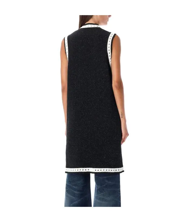 Balmain Black & White Lurex Longline Sleeveless Cardigan Vest Gold Buttons Size: 1 Small | NWT