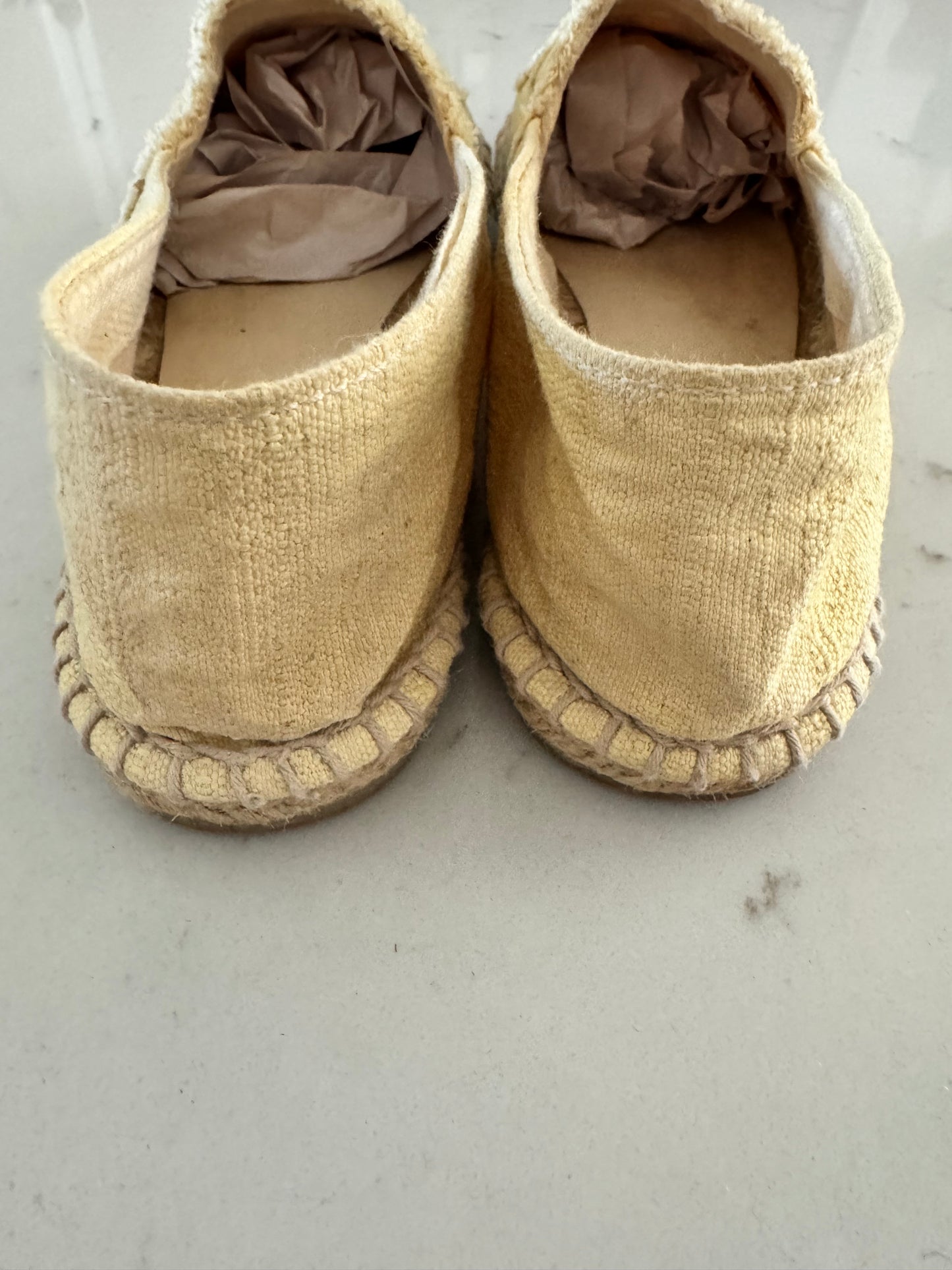 CHANEL - Yellow/Ivory Canvas Espadrilles Size: 38