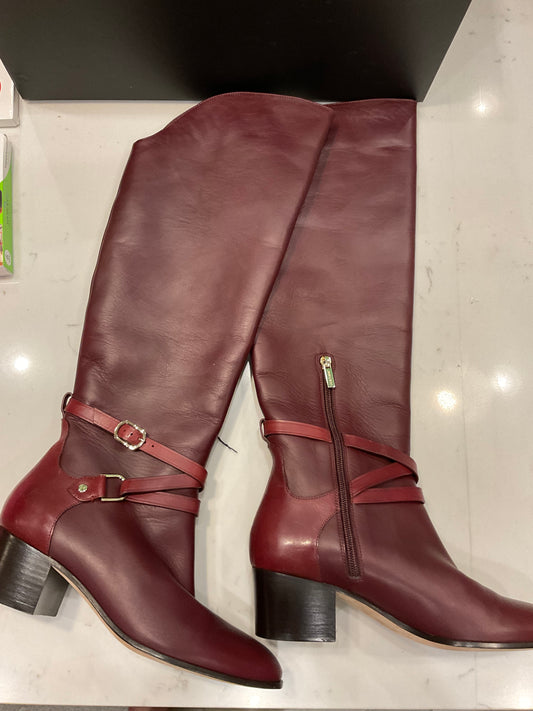 JIMMY CHOO Huxley Block Heel Tall Boot in Burgundy (New) Size: 37.5