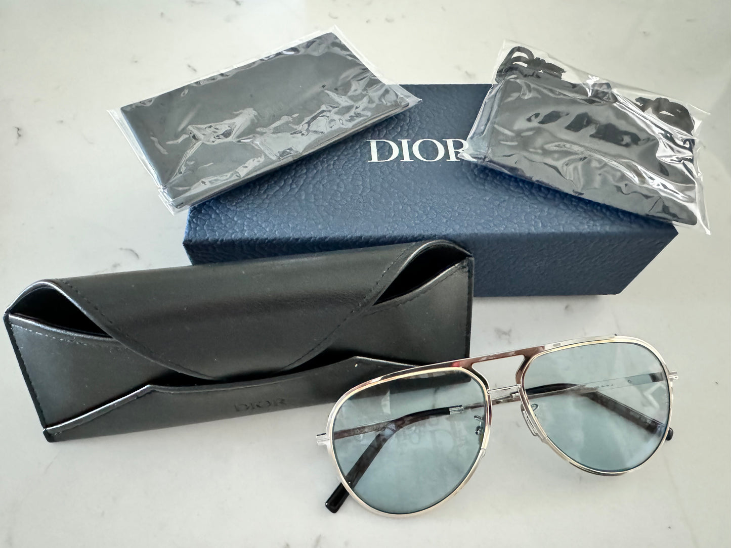 CHRISTIAN DIOR Essential Aviator Tinted Sunglasses in Blue Palladium/Silver Sunglasses (NEW)